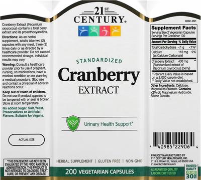 Cranberry Extract label