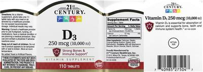 D3 250 mcg (10,000 IU) label