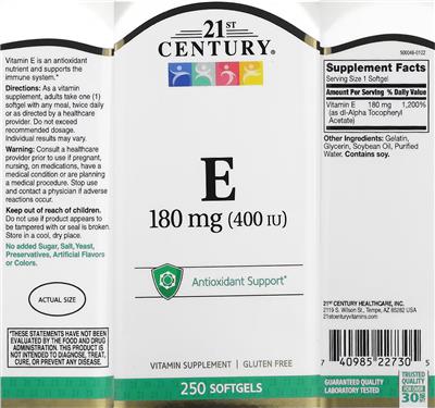E 180 mg (400 IU) label