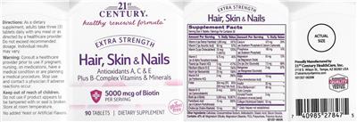 Extra Strength Hair, Skin & Nails label