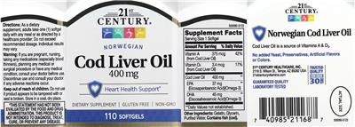 Norwegian Cod Liver Oil 400 mg label