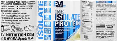 100% Isolate Protein Vanilla Ice Cream label