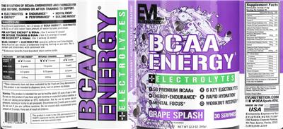 BCAA Energy + Electrolytes Grape Splash label