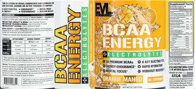 BCAA Energy + Electrolytes Orange Mango label