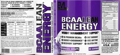 BCAA Lean Energy Furious Grape label