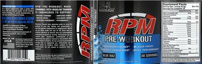 RPM Pre-Workout Blue Raz label