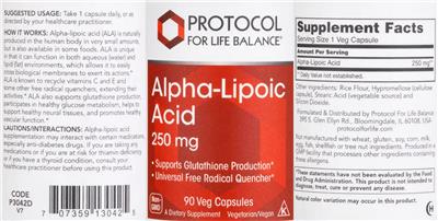 Alpha-Lipoic Acid 250 mg label