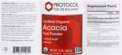 Certified Organic Acacia Pure Powder label
