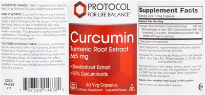 Curcumin Turmeric Root Extract 665 mg label