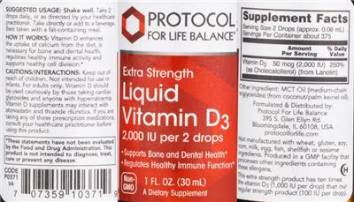 Extra Strength Liquid Vitamin D3 label