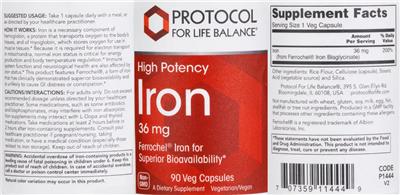 High Potency Iron 36 mg label