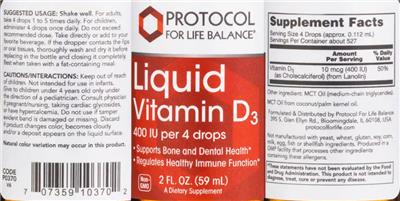 Liquid Vitamin D3 400 IU label