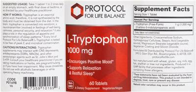 L-Tryptophan 1000 mg label