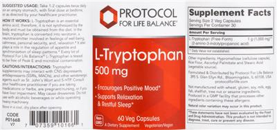L-Tryptophan 500 mg label