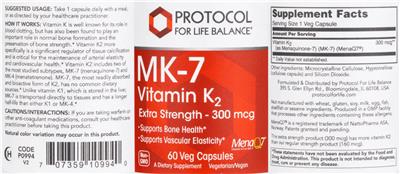 MK-7 Vitamin K2 300 mcg label