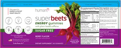 Superbeets Energy Gummies Berry Flavor label