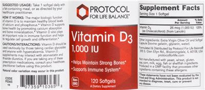 Vitamin D3 1,000 IU label
