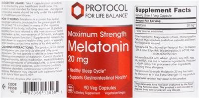Maximum Strength Melatonin 20 mg label