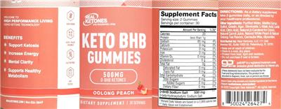 Keto BHB Gummies 500 mg Oolong Peach label