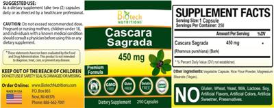 Cascara Sagrada 450 mg label