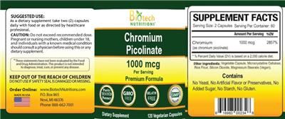Chromium Picolinate 1000 mcg label