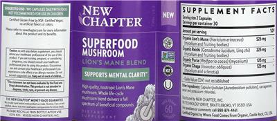 Superfood Mushroom Lion's Mane Blend label
