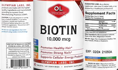 Biotin 10,000 mcg label