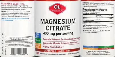 Magnesium Citrate 400 mg label