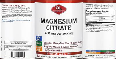 Magnesium Citrate 400 mg label