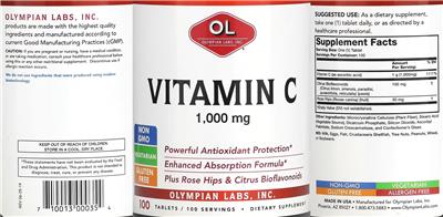 Vitamin C 1,000 mg label