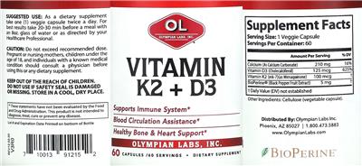 Vitamin K2 + D3 label