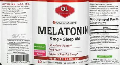 Melatonin 5 mg Strawberry Flavor label
