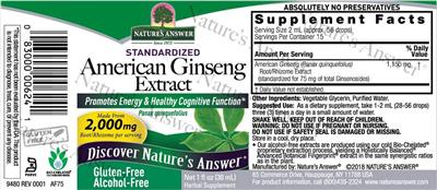 American Ginseng Extract 2,000 mg Alcohol-Free label