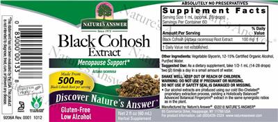 Black Cohosh Extract 500 mg label
