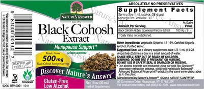 Black Cohosh Extract 500 mg label