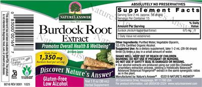 Burdock Root Extract 1,350 mg label
