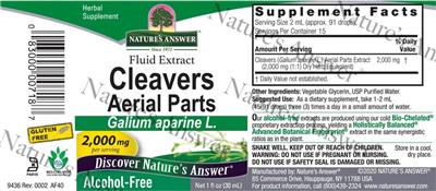 Cleavers 2,000 mg Alcohol-Free label