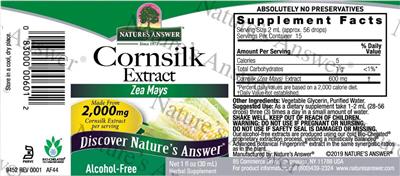 Cornsilk Extract 2,000 mg Alcohol Free label