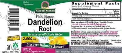 Dandelion Root 2,000 mg label