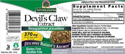Devil's Claw Extract 370 mg Alcohol-Free label