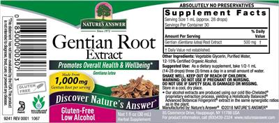 Gentian Root Extract 1000 mg label