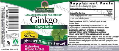 Ginkgo 500 mg label