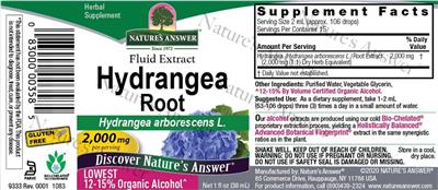 Hydrangea Root 2,000 mg label