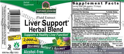 Liver Support Herbal Blend 2,000 mg Alcohol-Free label