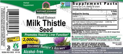 Milk Thistle Seed 2,000 mg Alcohol-Free label