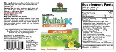 Natural Mullein-X Throat Spray label