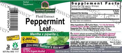 Peppermint Leaf Extract 2,000 mg label