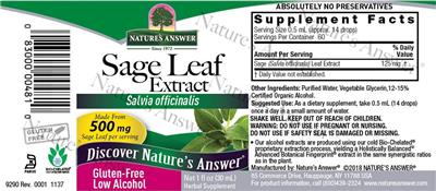Sage Leaf Extract 500 mg label