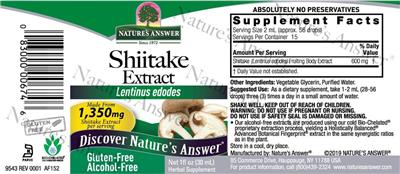 Shiitake Extract 1,350 mg Alcohol-Free label