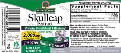 Skullcap Extract 2,000 mg Alcohol-Free label